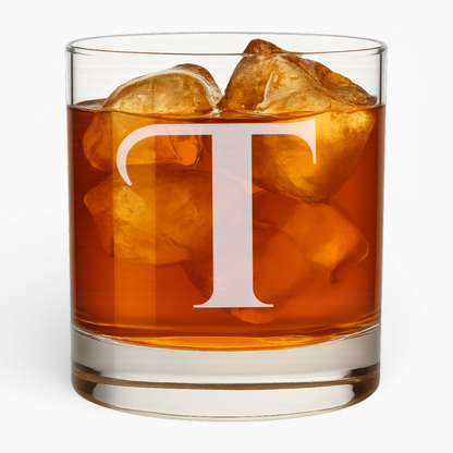 10.5 oz Whiskey Glass with Engraved Letter – Minimalist Design Alphabet