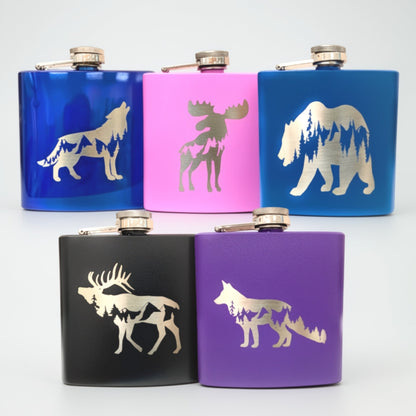 Forest Wildlife Custom Engraved Hip Flask rustic Liquor Wedding Gift