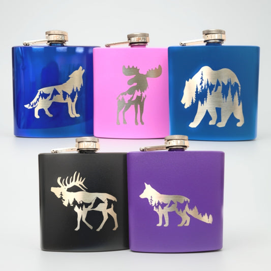 Forest Wildlife Custom Engraved Hip Flask rustic Liquor Wedding Gift