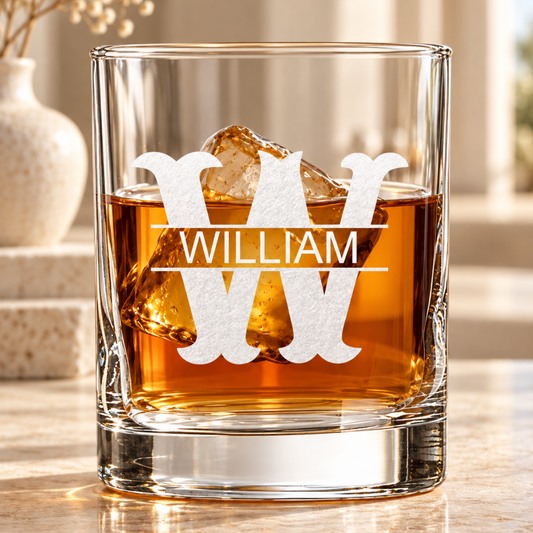 Personalized Monogram Whiskey Glass 10.5 oz – Engraved Rocks Glass with Name & Initial