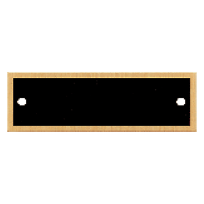 7/8" x 2 3/4" Black Laserable Brass Plate with Gold Border and Two Holes, custom laser engraved
