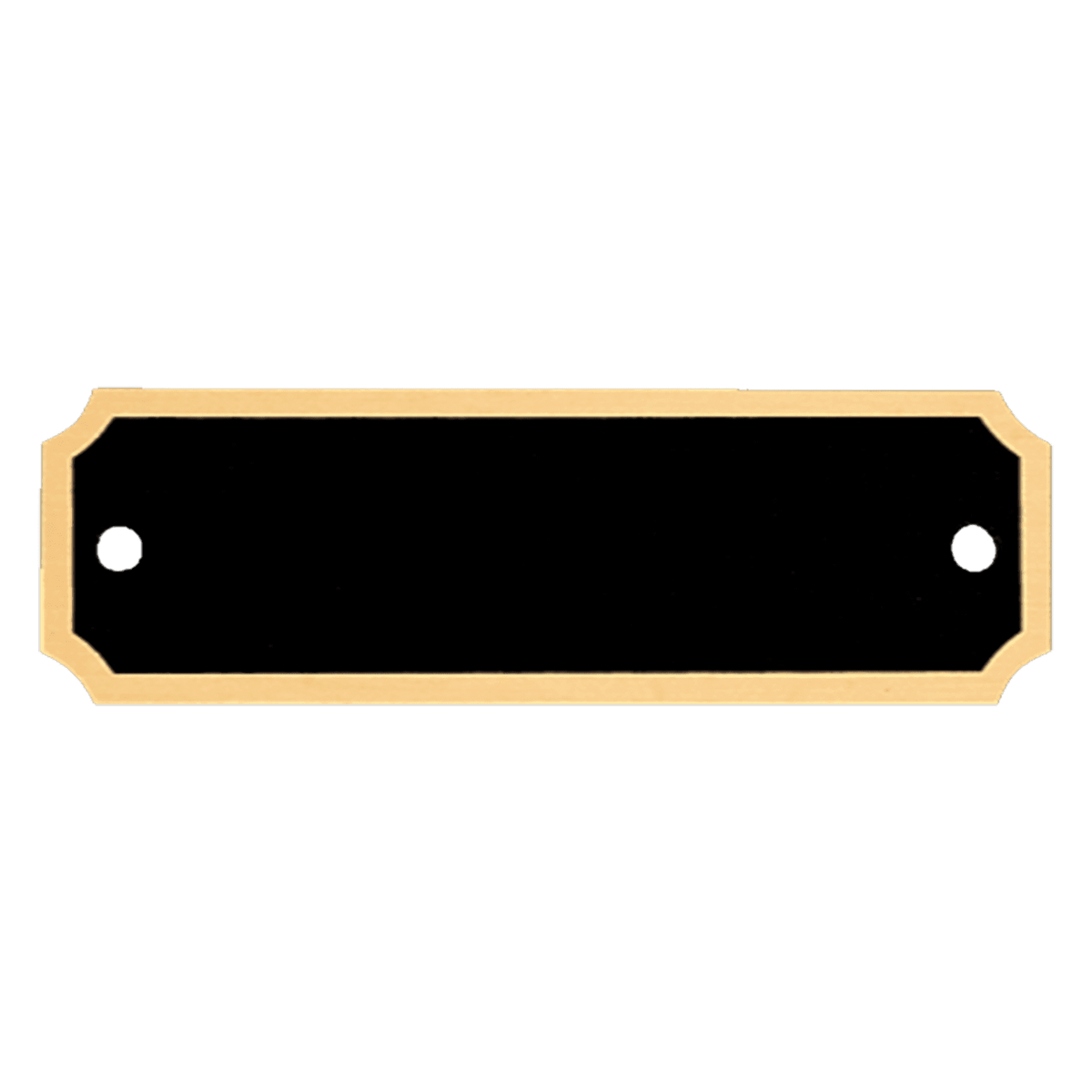 7/8" x 2 3/4" Black Notched Corner Plate with Gold Border and Two Holes, custom laser engraved