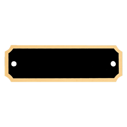 7/8" x 2 3/4" Black Notched Corner Plate with Gold Border and Two Holes, custom laser engraved