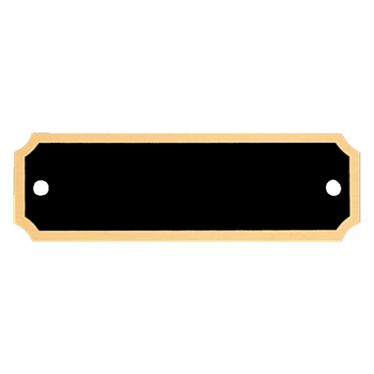 1" x 3 1/4" Black Notched Corner Plate with Gold Border and Two Holes, custom laser engraved