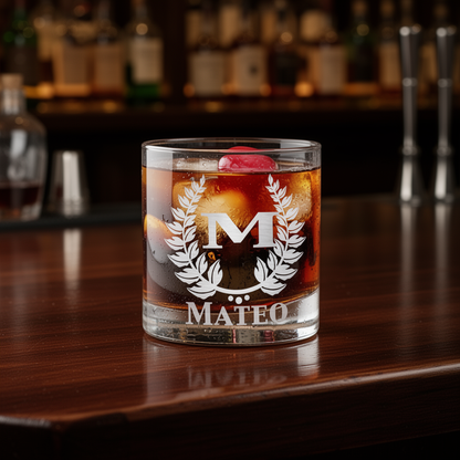 Personalized Scotch Bourbon Whiskey Rocks Glass - Old Fashioned Laser Engraved