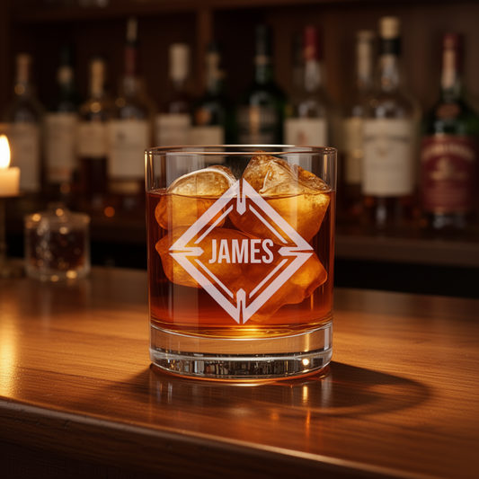 Personalized Geometric Whiskey Glass - Permanent Laser Etched 10.5 oz Old Fashion