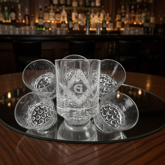 Masonic Square and Compass Whiskey Glass - Permanent Laser Etched Lowball 7.75 oz