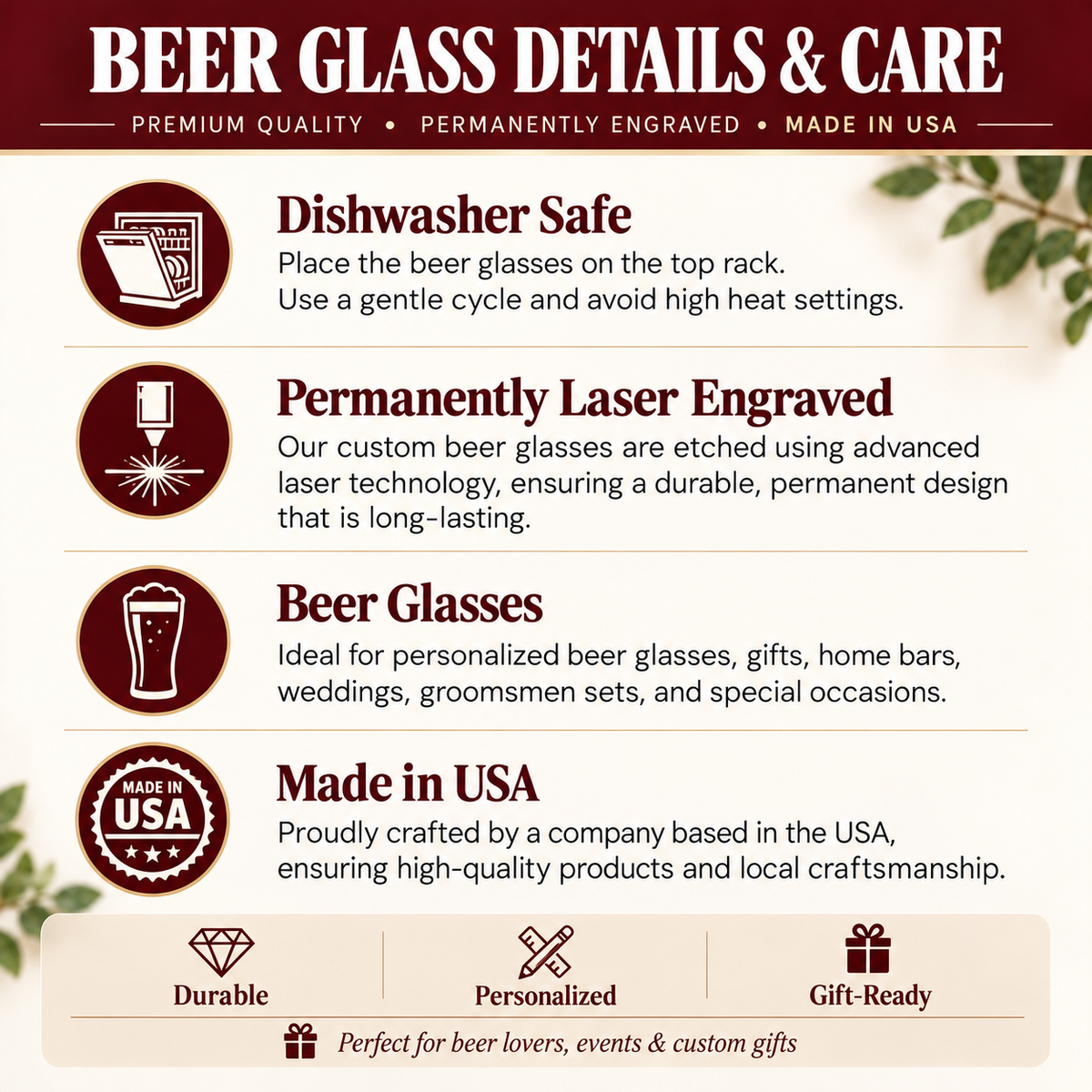 Beer glass details and care