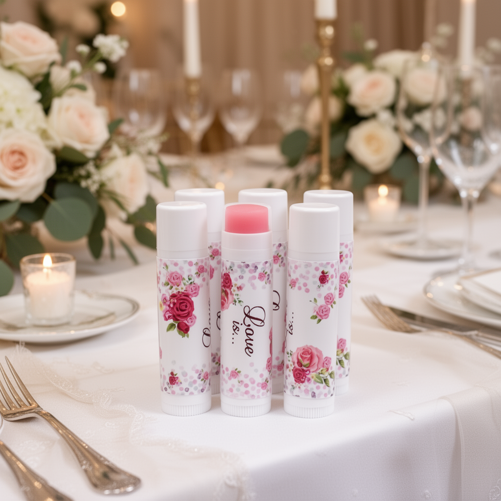 Rose Lip Balm Labels – Personalized Wedding & Bridal Shower Favor Stickers, Set of 15