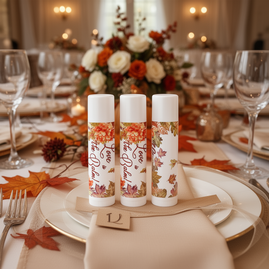 Fall floral lip balm labels – autumn wedding and bridal shower favor stickers, 