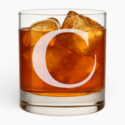 10.5 oz Whiskey Glass with Engraved Letter – Minimalist Design Alphabet