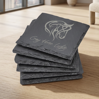 Square 4 x 4 inch natural slate coaster option for a personalized engraved set of six