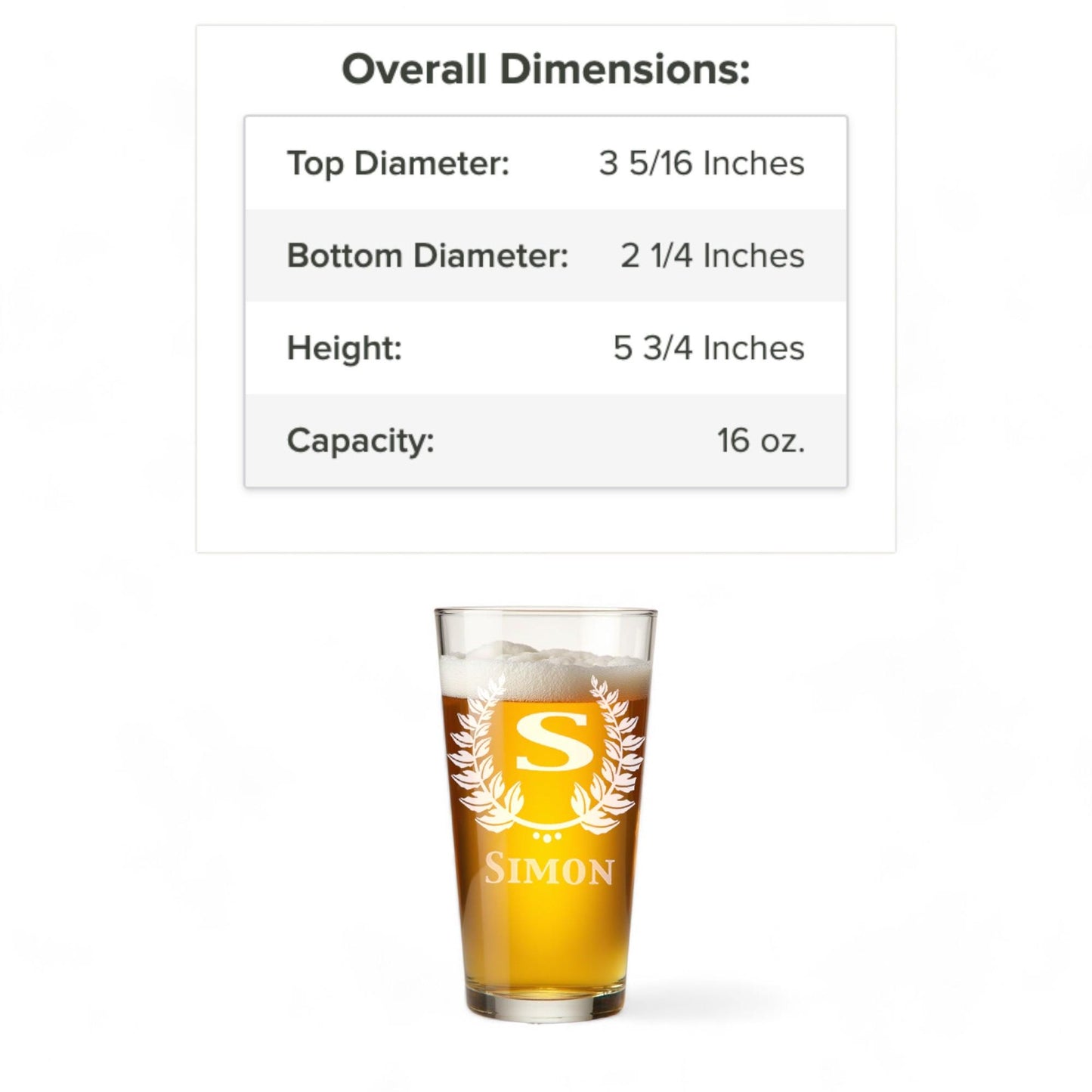 Beer Pint Glass 16 Oz Personalized Laser Engraved