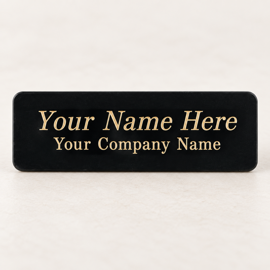 1" x 3" Laserable Black Brass Name Badge Plate, custom engraved name badge