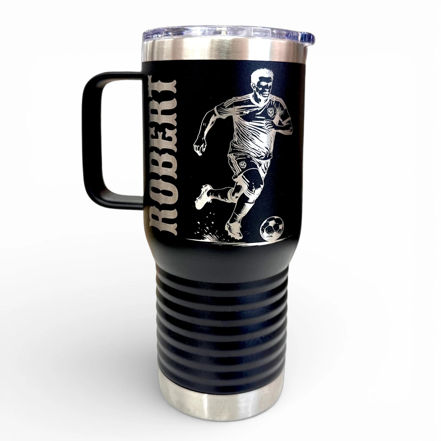 Custom name travel tumbler for soccer gift
