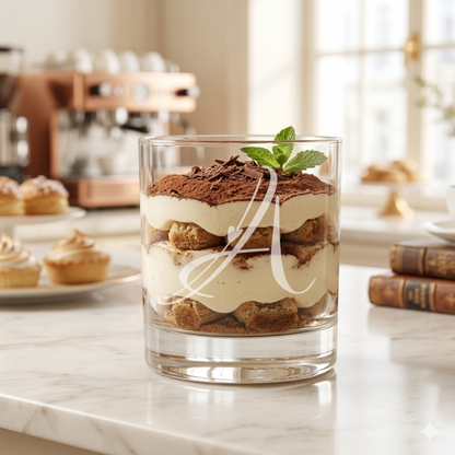 custom dessert glass filled for layered chocolate mousse and fresh berries, ready for a special occasion.