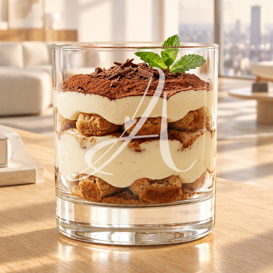 custom dessert glass filled for layered chocolate mousse and fresh berries, ready for a special occasion.