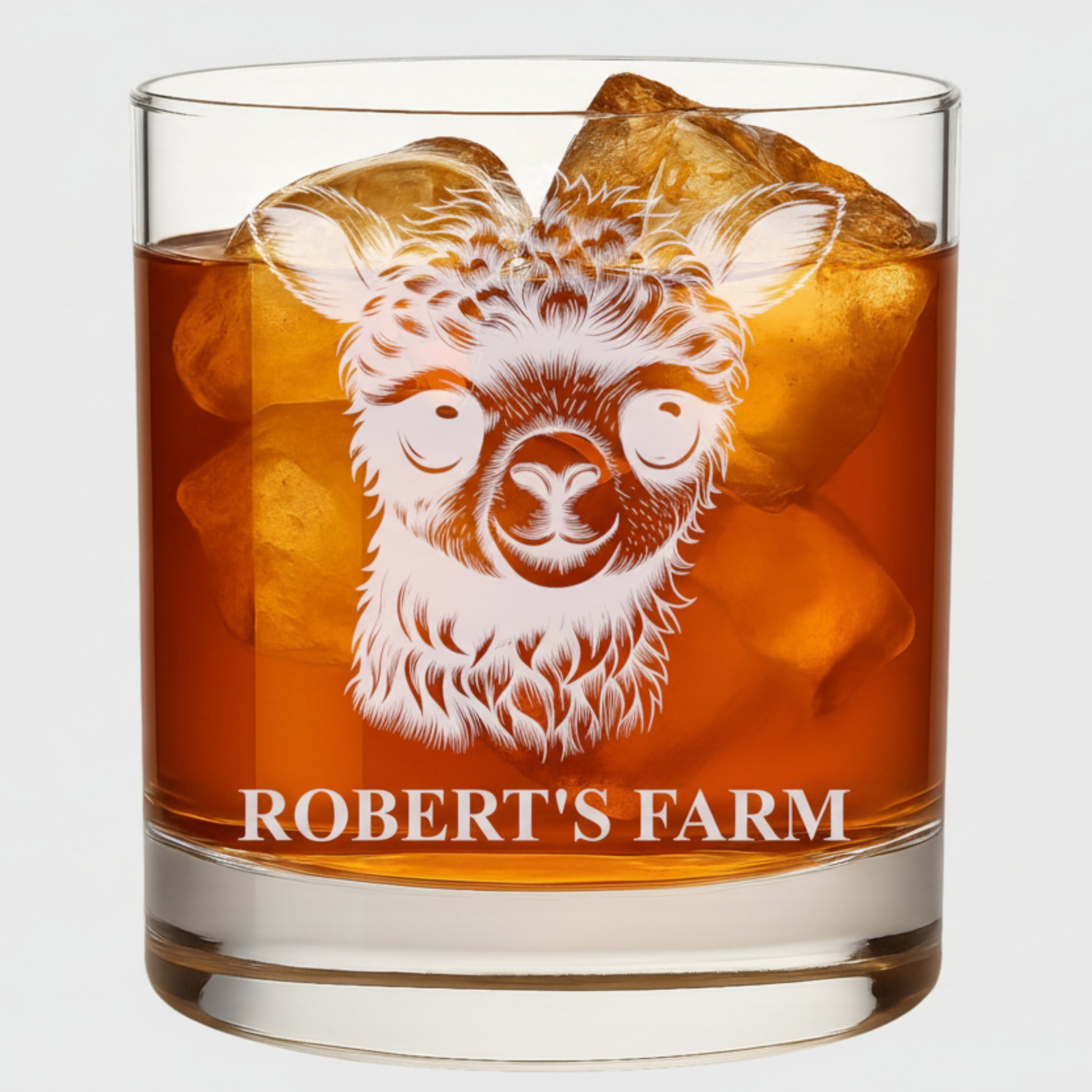Personalized Whiskey Rocks Glass Farm Animals, Laser Engraved 10.5 oz Old Fashioned Bourbon Glass, Custom Name Barware for Dad Husband Farmhouse Style (Alpaca)