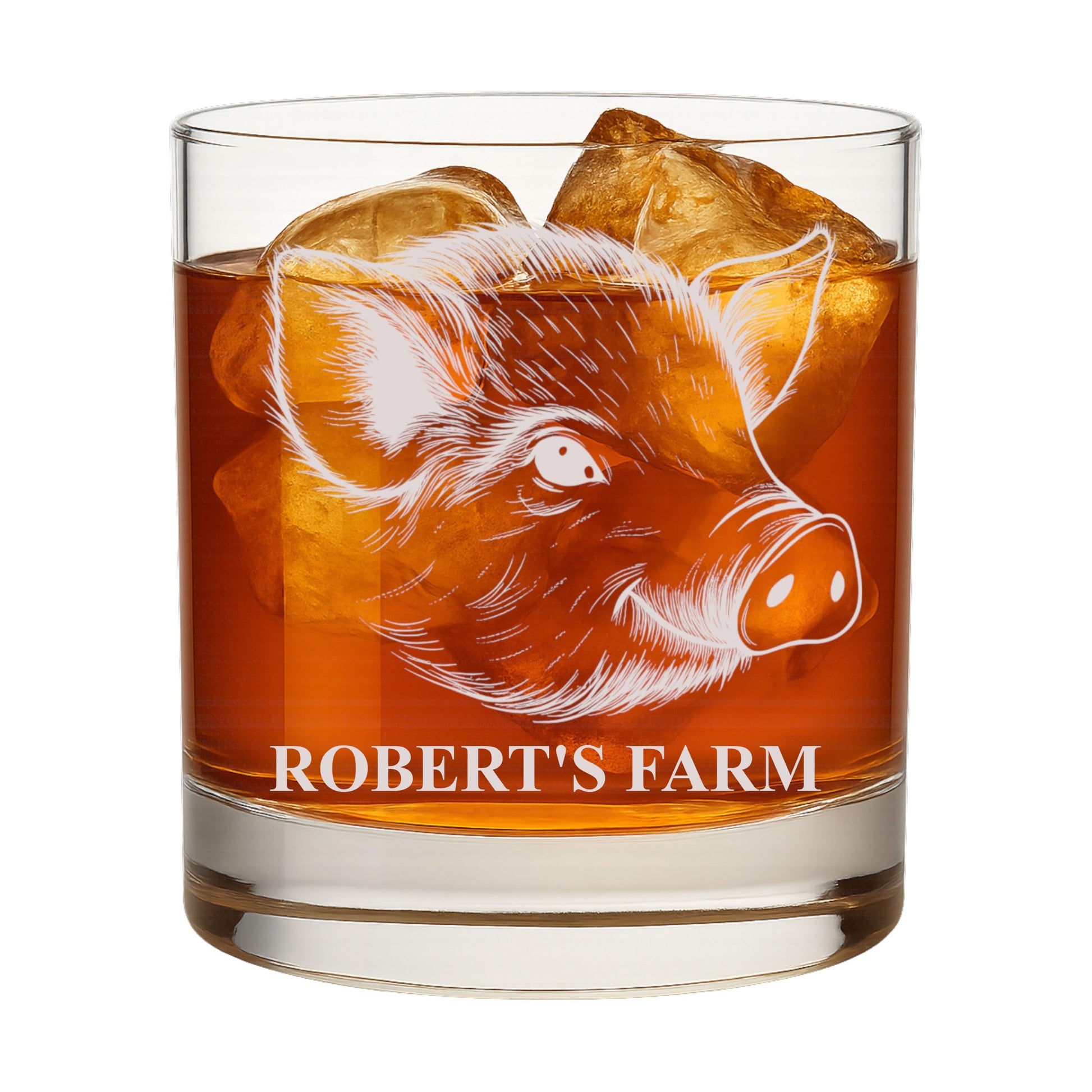 Pig Personalized Whiskey Rocks Glass Farm Animals, Laser Engraved 10.5 oz Old Fashioned Bourbon Glass, Custom Name Barware for Dad Husband Farmhouse Style 