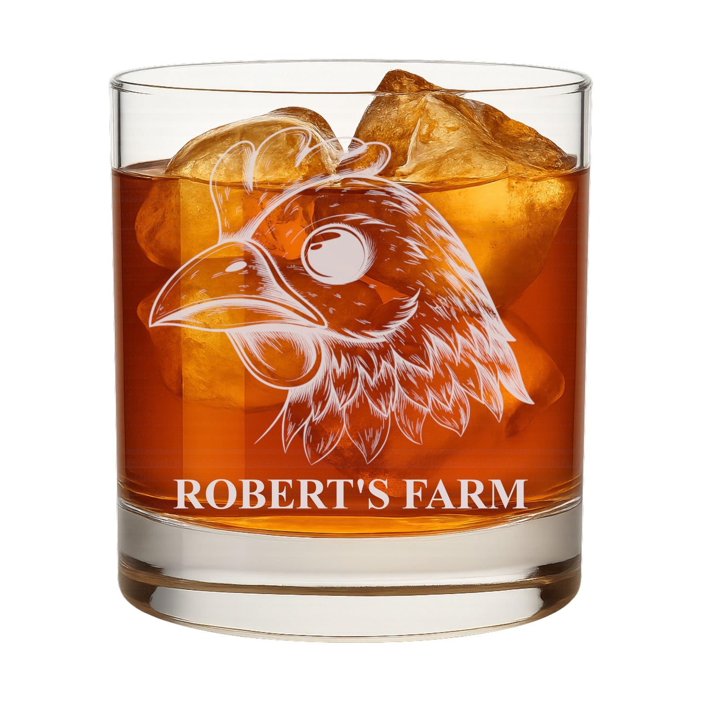 Chicken Personalized Whiskey Rocks Glass Farm Animals, Laser Engraved 10.5 oz Old Fashioned Bourbon Glass, Custom Name Barware for Dad Husband Farmhouse Style 