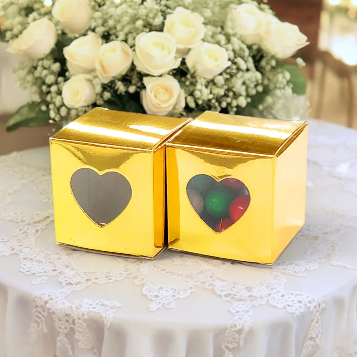 Heart window cardstock favor boxes for weddings and baby showers