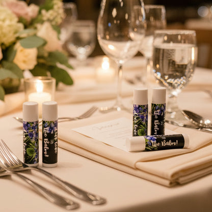 Personalized Floral Violet Lip Balm Labels: Wedding Favor Stickers