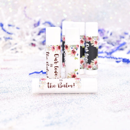 Burgundy Floral Lip Balm Labels: Personalized Wedding Favor Stickers