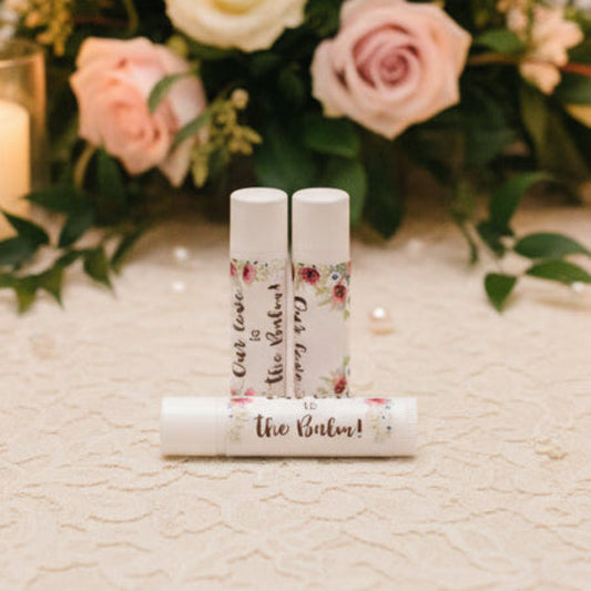 Burgundy Floral Lip Balm Labels: Personalized Wedding Favor Stickers