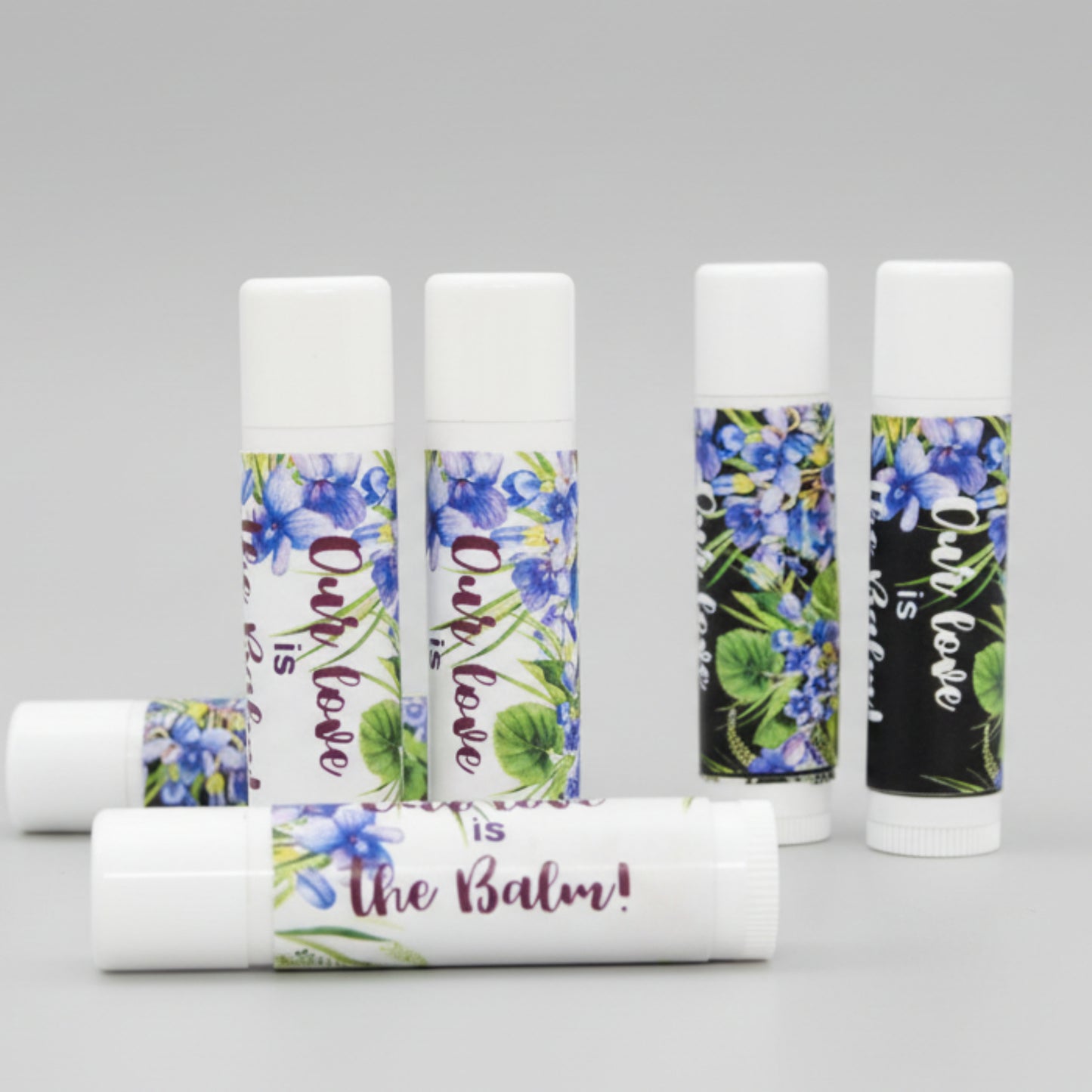 Personalized Floral Violet Lip Balm Labels: Wedding Favor Stickers