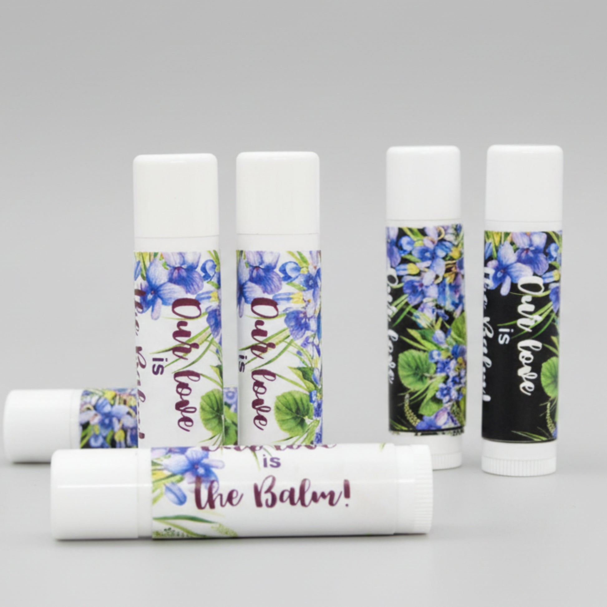 Personalized Floral Violet Lip Balm Labels: Wedding Favor Stickers