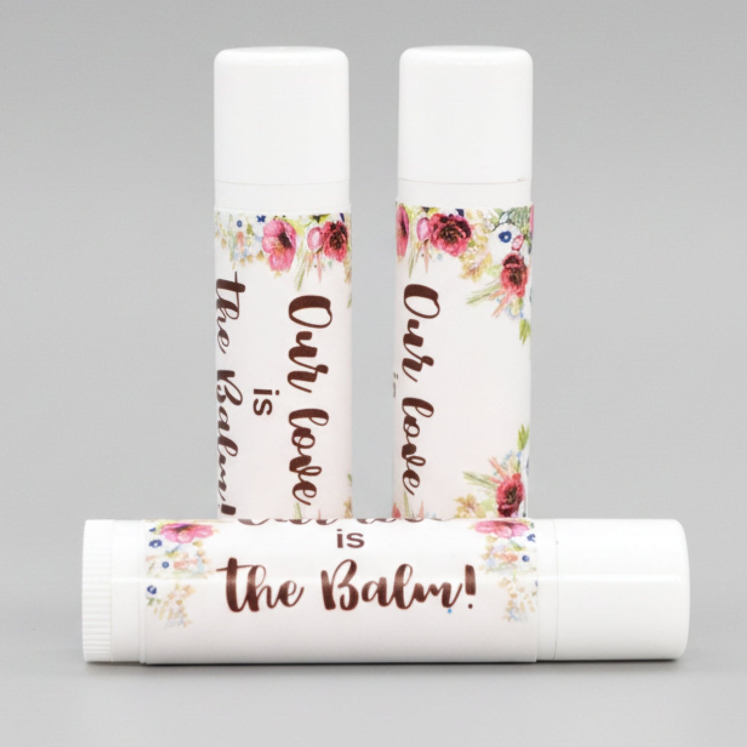 Burgundy Floral Lip Balm Labels: Personalized Wedding Favor Stickers