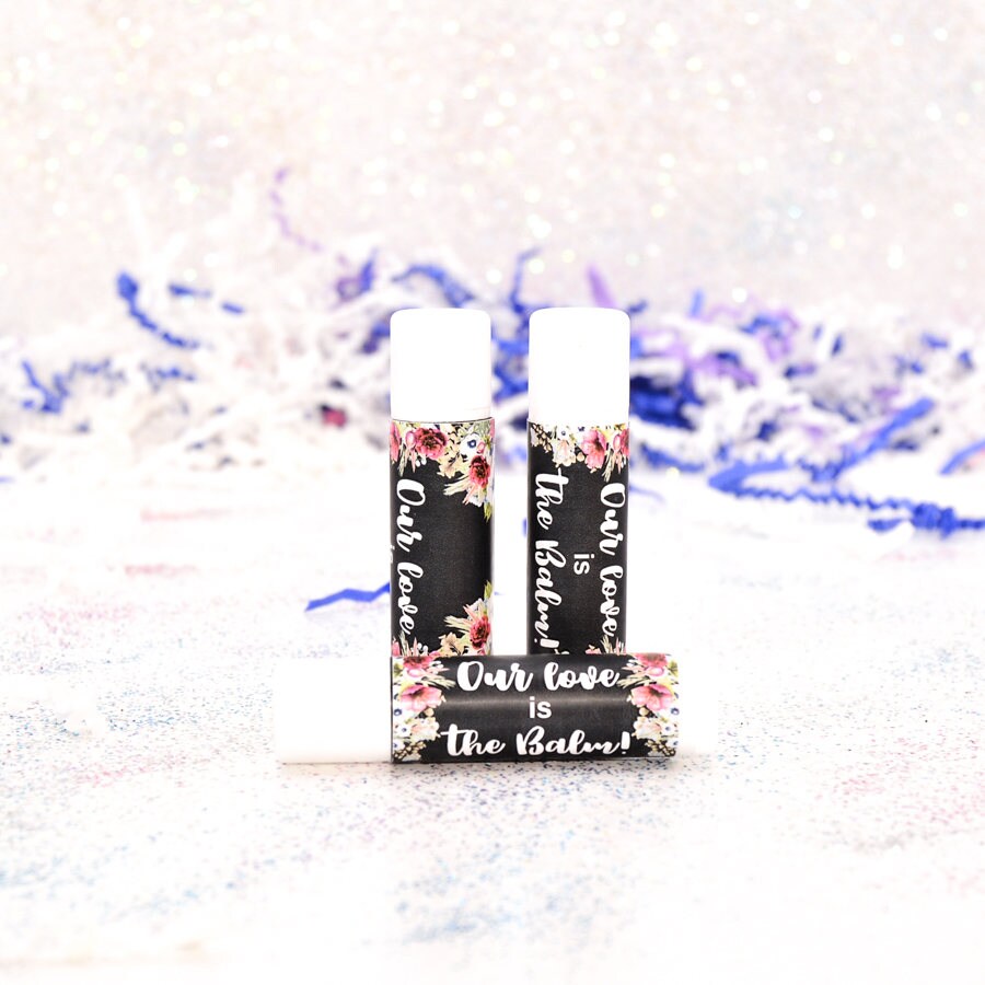 Burgundy Floral Lip Balm Labels: Personalized Wedding Favor Stickers