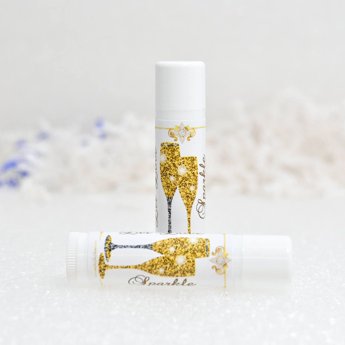 Gold Champagne Wedding Lip Balm Labels: Party Favor Stickers, Set of 30