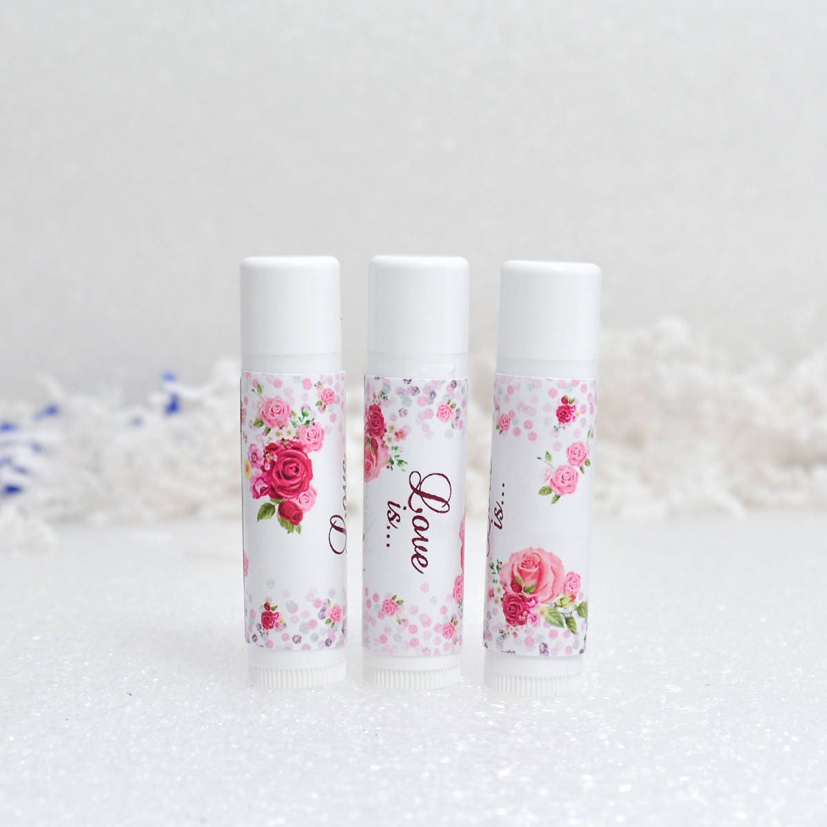 Pink Rose Lip Balm Labels: Personalized Bridal Shower Stickers (Set of 30)