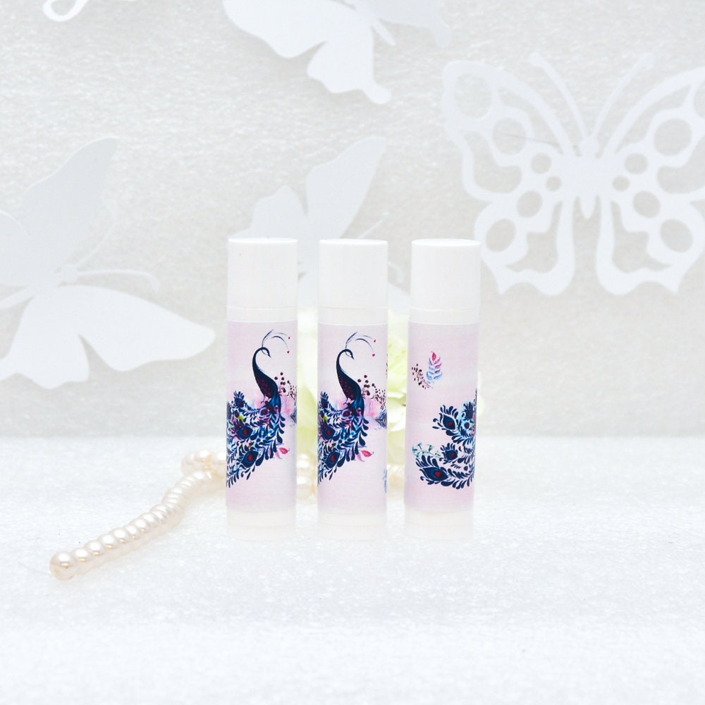 Peacock Wedding Favor Labels: Personalized Lip Balm Stickers