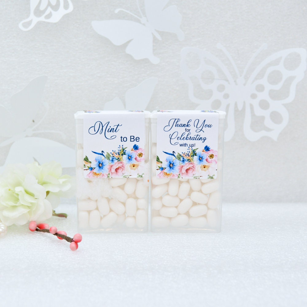 Floral Tic Tac Favor Labels: Pink & Blue, Mint to Be (Kit006)
