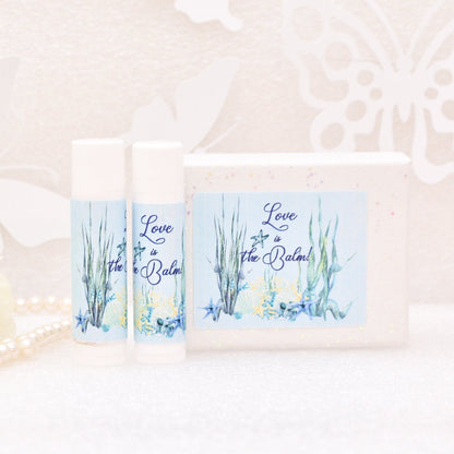 ocean bridal shower favor labels for lip balm tubes, love ia the balm stickers