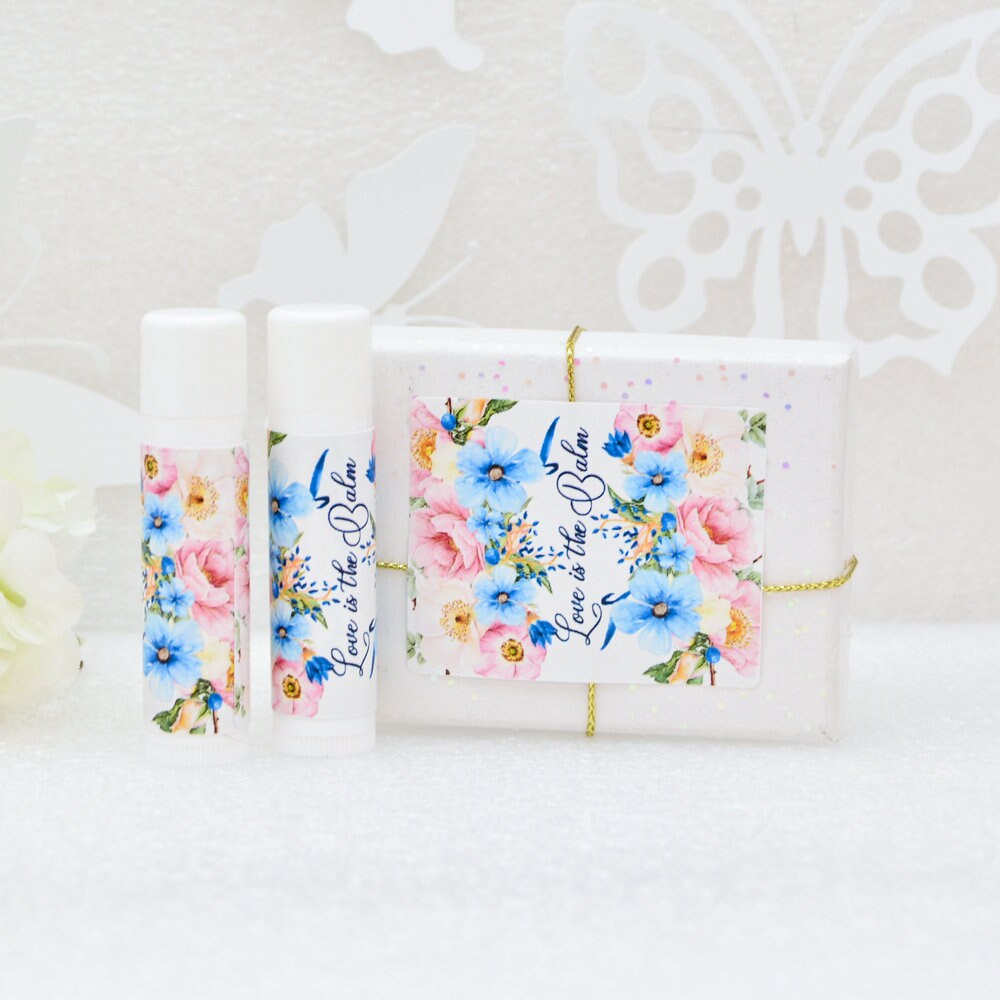 Rustic Lip Balm Labels Pink Blue Floral Wedding Stickers Chapstick Party Favor Labels