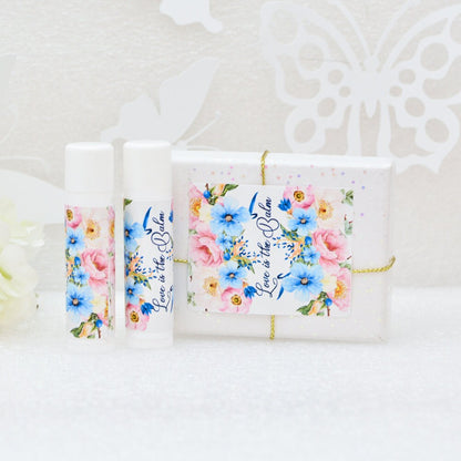 Rustic Lip Balm Labels Pink Blue Floral Wedding Stickers Chapstick Party Favor Labels