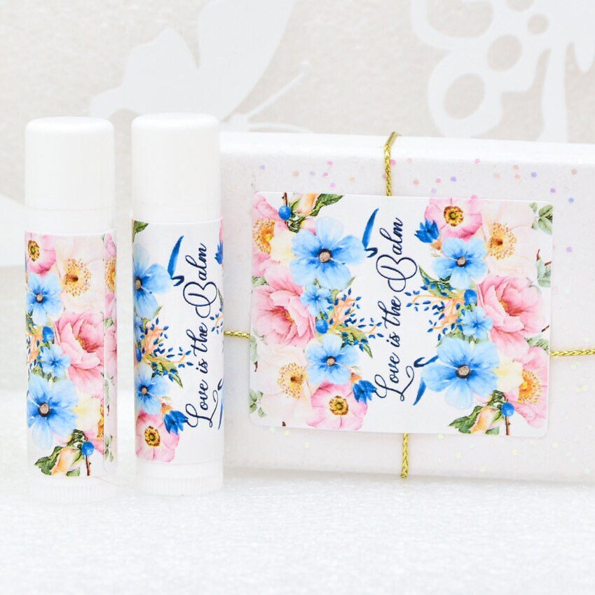 Rustic Lip Balm Labels Pink Blue Floral Wedding Stickers Chapstick Party Favor Labels