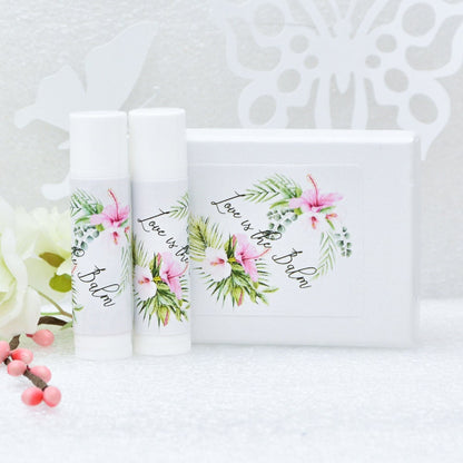 Tropical Wedding Lip Balm Labels, Hawaiian Bridal Shower Chapstick Stickers, Party Favor Birthday Labels