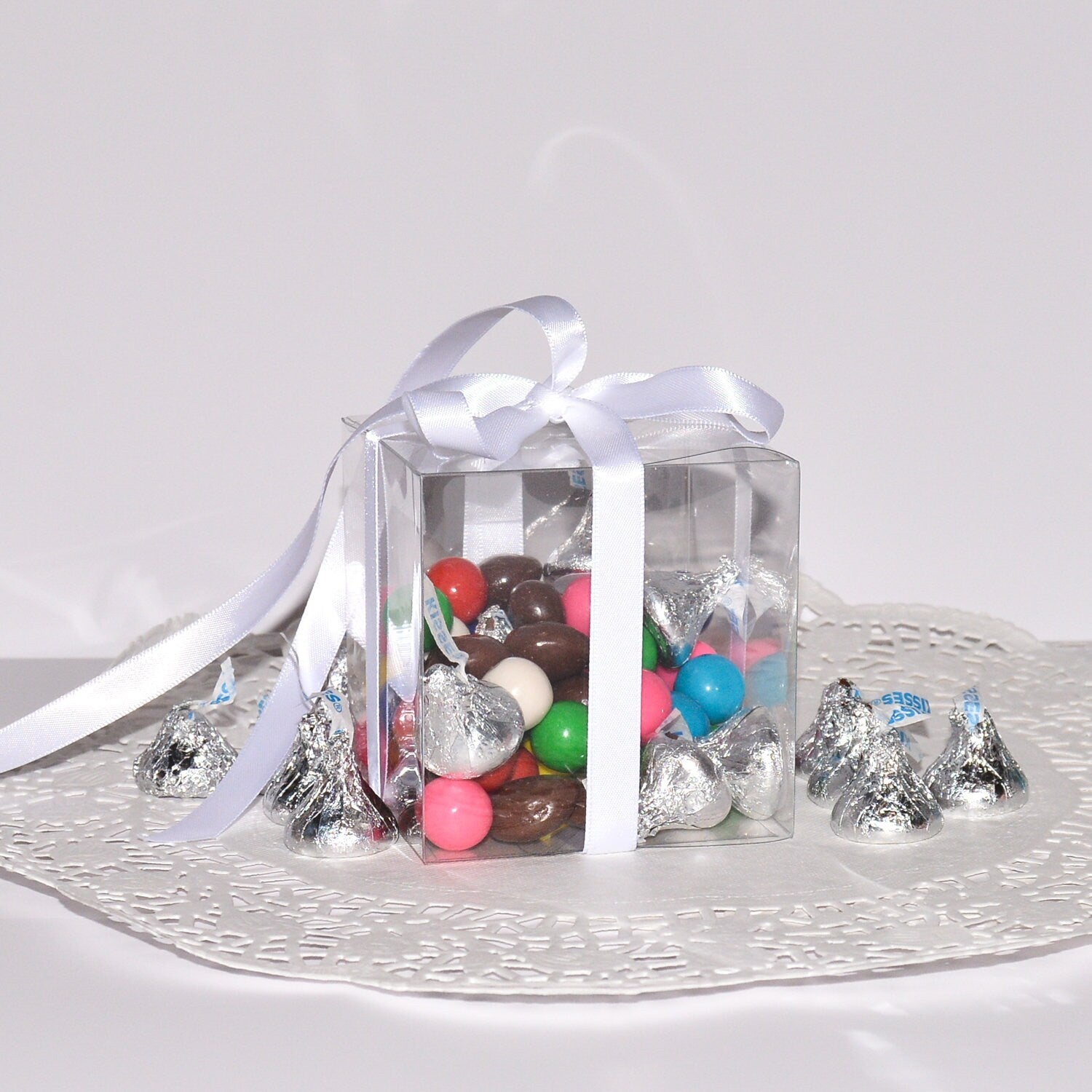 Clear plastic favor boxes for bridal shower and baby shower gifts
