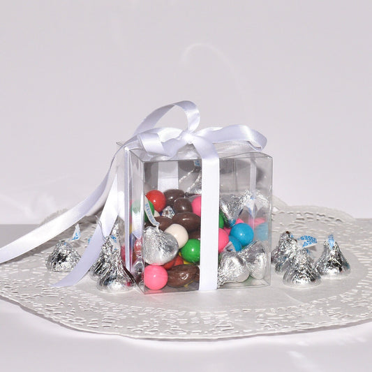 Clear plastic favor boxes for bridal shower and baby shower gifts