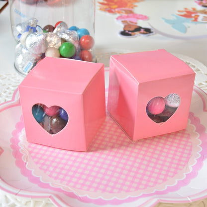 Heart Window Pink Gift Boxes 2" x 2" x 2", Wedding Baby Shower Party Favor Box,