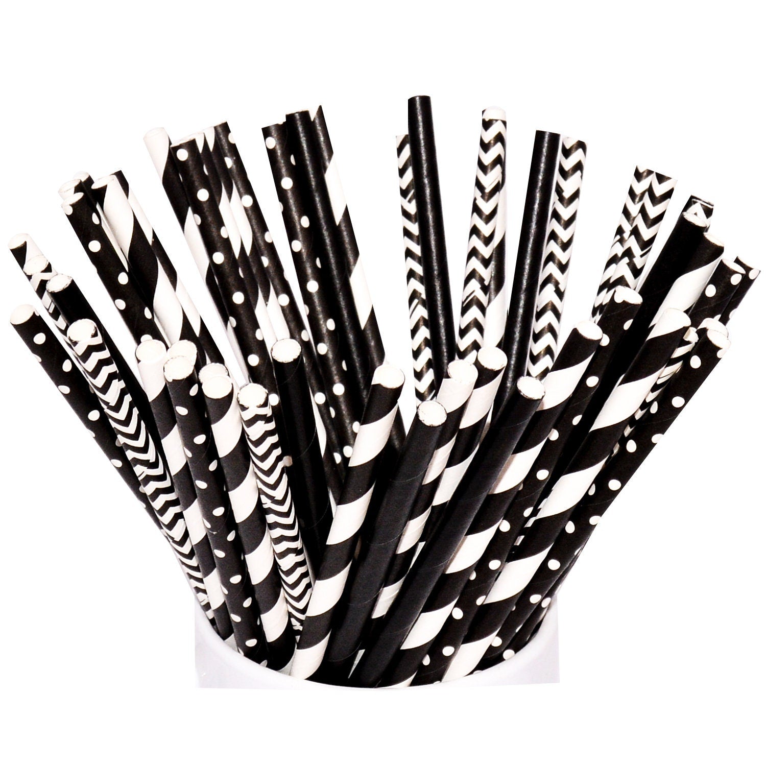 black paper straws, for use as party supplies.