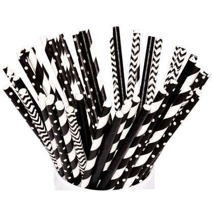 black paper straws, for use as party supplies.