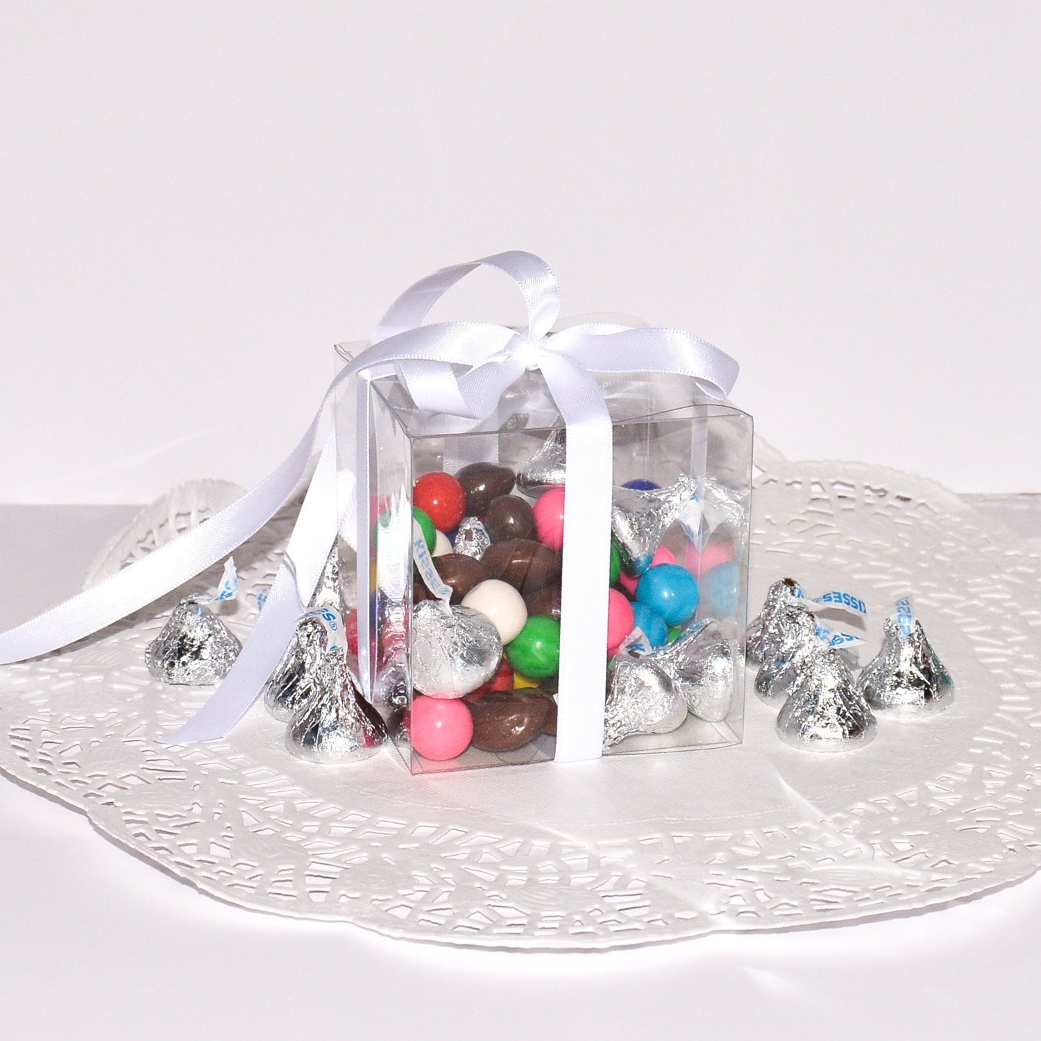 Set of 24 clear wedding favor boxes, 3 inch transparent plastic