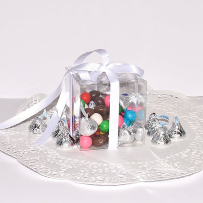 Set of 24 clear wedding favor boxes, 3 inch transparent plastic
