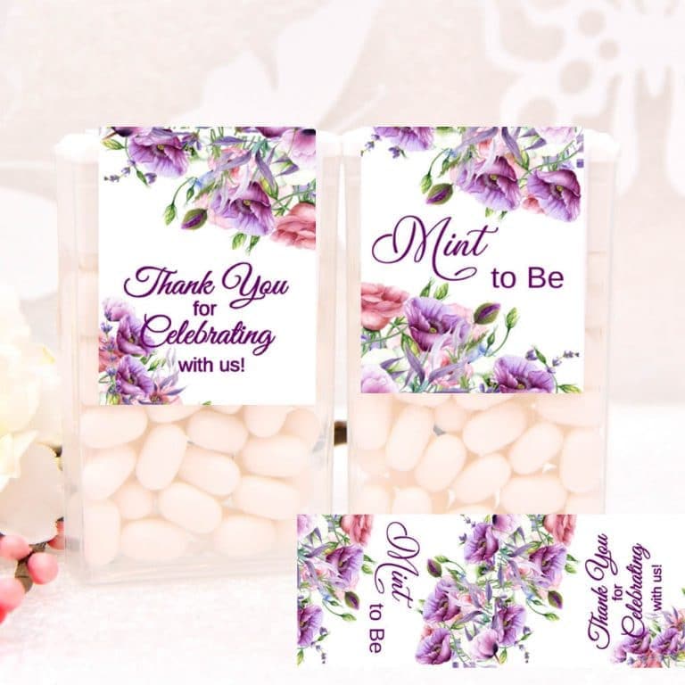 Pink and Purple Wedding Tic Tac Labels, Tic Tac Party Favor Stickers