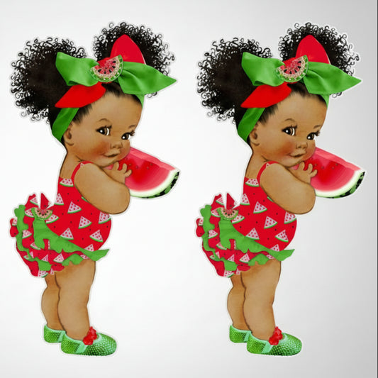 3 Watermelon Birthday Girl Centerpieces African American Birthday Cake Topper Table Decor